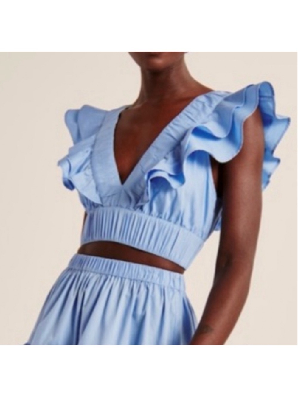 Japna Double V Light Blue Ruffle Crop Top Size Large